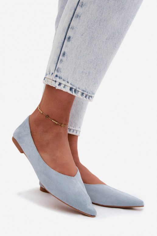 Blaue Ballerinas mit spitzen Zehen aus Kunstveloursleder Corabella