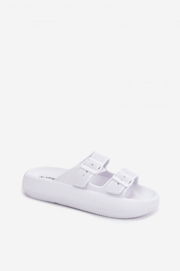 Vrouwen slippers met schuim en bandjes witte kleur Sharmen