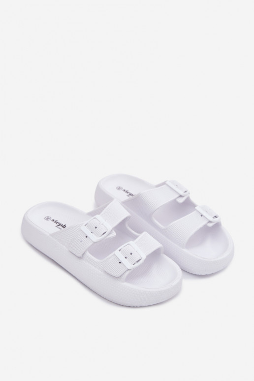 Vrouwen slippers met schuim en bandjes witte kleur Sharmen