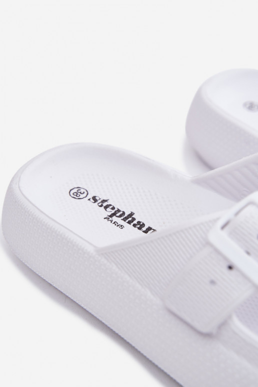 Vrouwen slippers met schuim en bandjes witte kleur Sharmen
