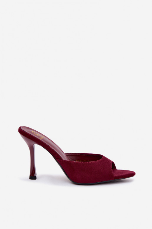 Claquettes avec talons fins en daim synthétique bordeaux Cherryssa
