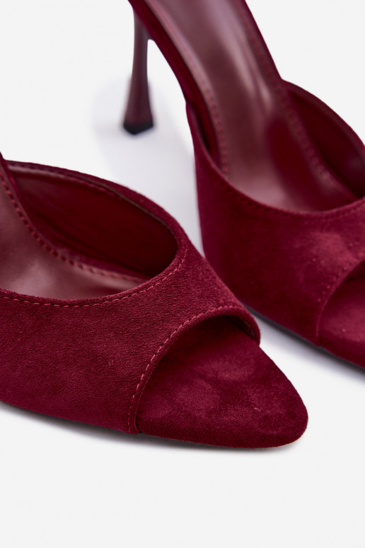 Claquettes avec talons fins en daim synthétique bordeaux Cherryssa