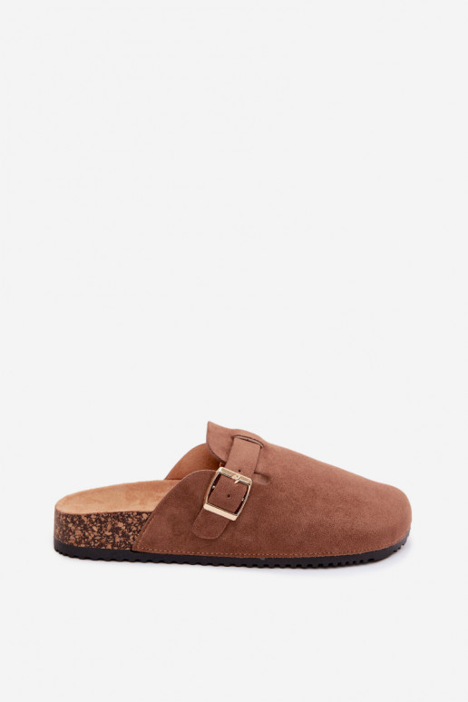 Holzclogs mit Plattform und Schnallen in Braun Selio