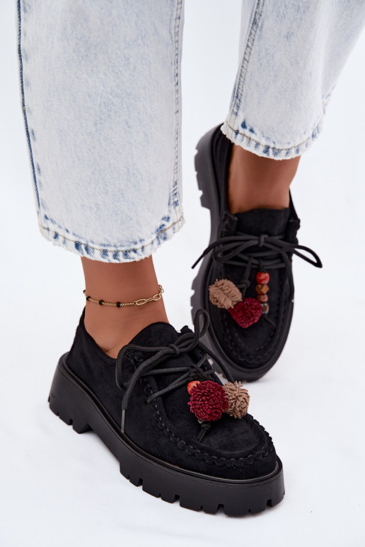 Schuhe mit schönen Details aus Kunstveloursleder in Schwarz Melonia