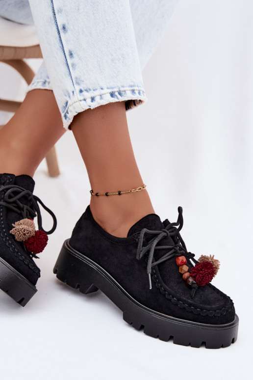 Schuhe mit schönen Details aus Kunstveloursleder in Schwarz Melonia