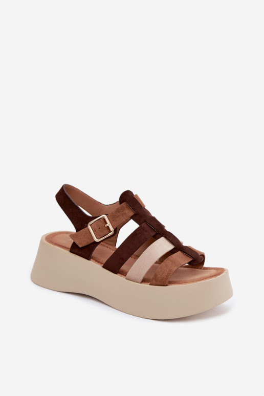 Sandalen met platform en faux suede banden in bruin Glimelle