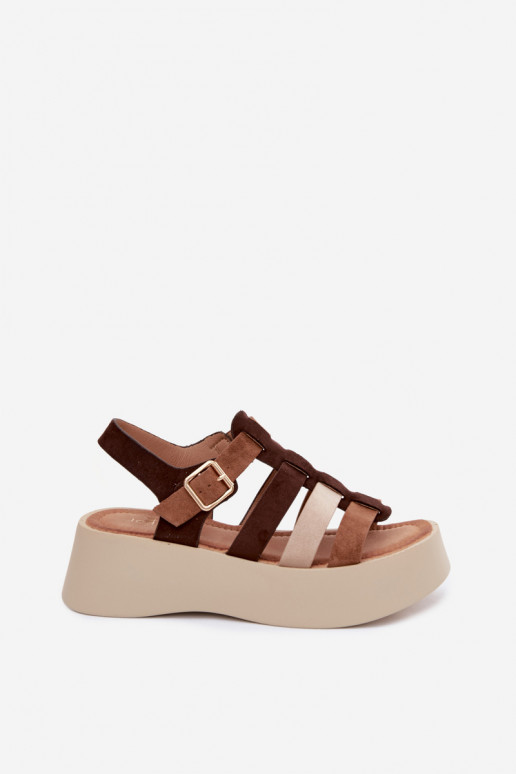 Sandales avec plateforme et brides en daim synthétique marron Glimelle