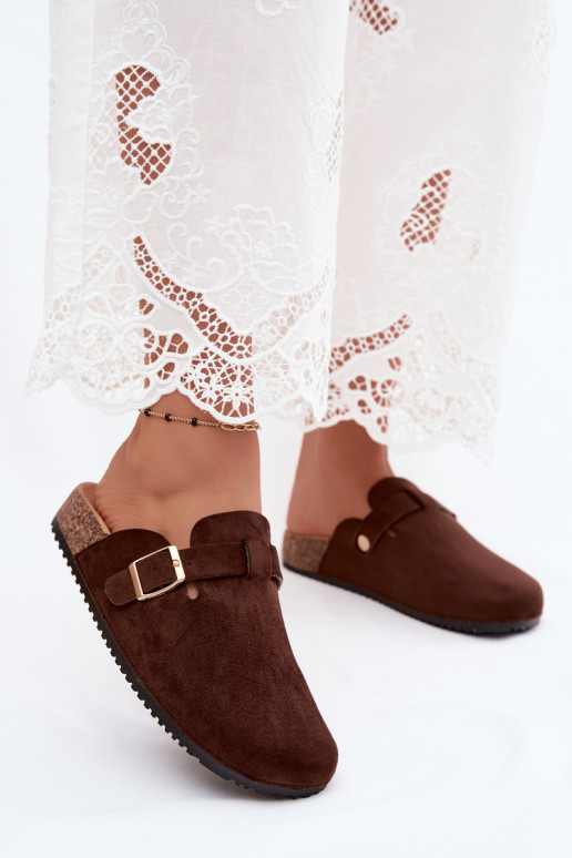 Damen Clogs mit Plattform und Schnallen in Schokoladenfarbe Selio