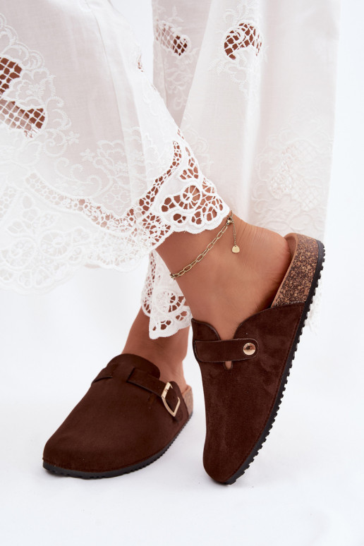 Sabots femmes avec plateforme et boucles en couleur chocolat Selio