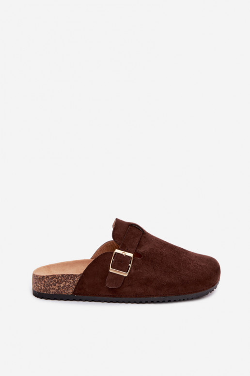 Dames klompen met platform en gespen in chocolade kleur Selio