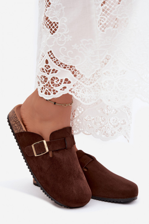 Dames klompen met platform en gespen in chocolade kleur Selio