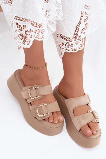 Dames klompen met platform en gespen in gouden kleur faux suede Hazelia