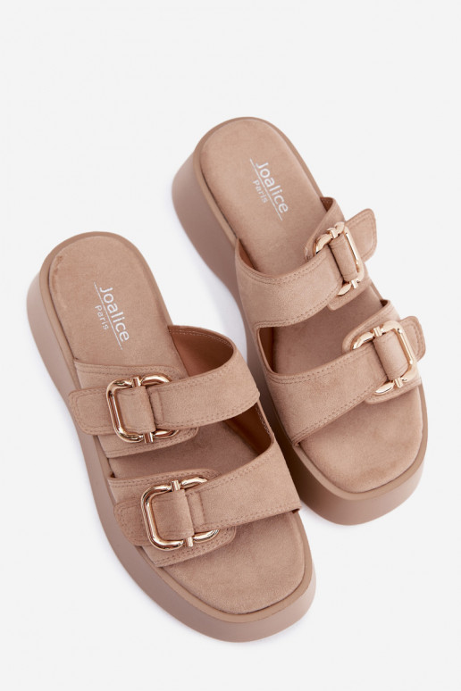 Dames klompen met platform en gespen in gouden kleur faux suede Hazelia