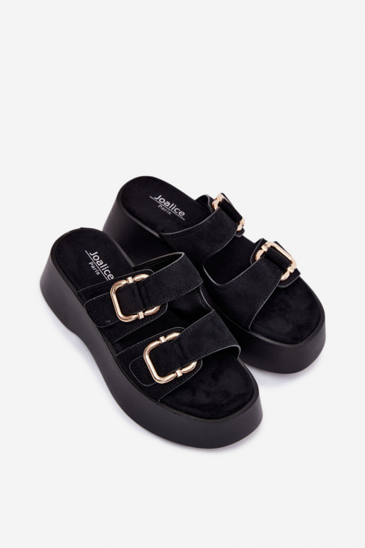 Dames klompen met platform en gespen in zwarte kleur faux suede Hazelia