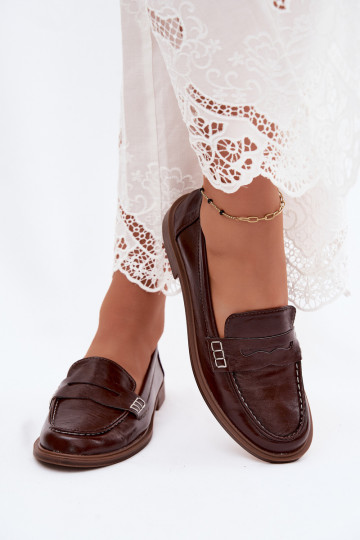 Dames gepatineerde instappers in chocolade kleur faux leather Roslyn 2