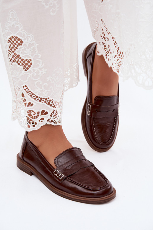 Mocassins femmes en cuir verni couleur chocolat Roslyn