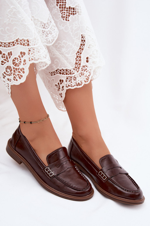 Mocassins femmes en cuir verni couleur chocolat Roslyn