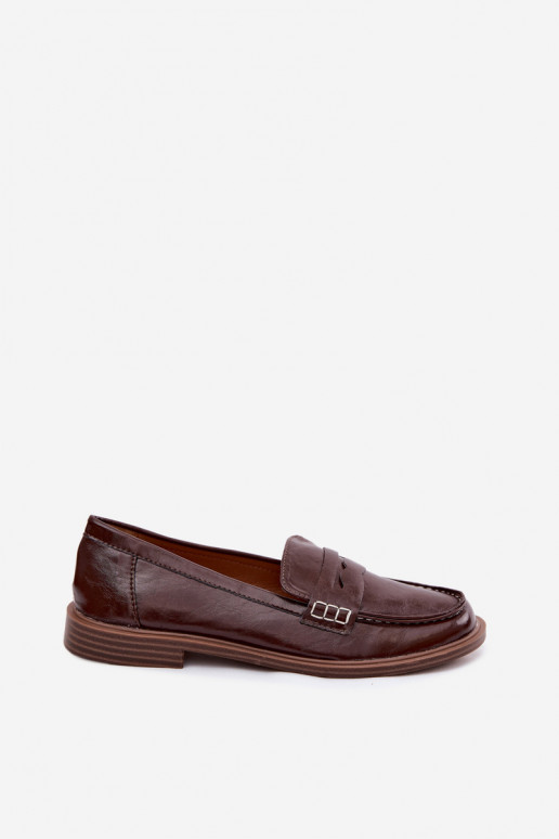 Dames gepatineerde instappers in chocolade kleur faux leather Roslyn