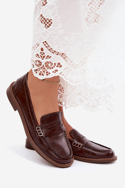 Mocassins femmes en cuir verni couleur chocolat Roslyn