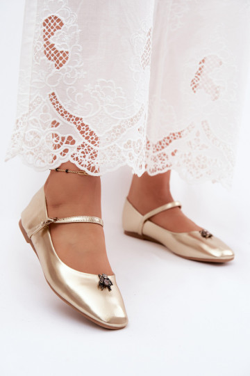 Damen Ballerinas mit Riemen und Schnallen in Goldfarbe aus Kunstleder Pinea 2