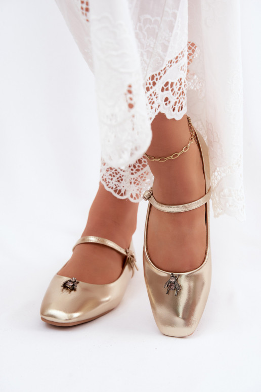 Dames ballerina's met bandjes en gespen in gouden kleur faux leather Pinea