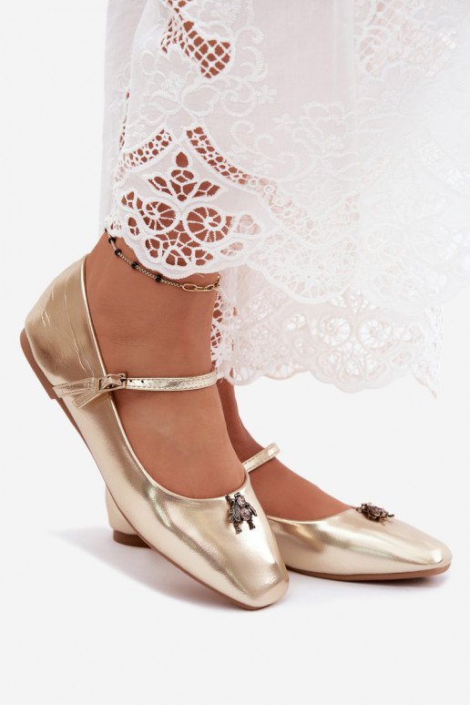 Dames ballerina's met bandjes en gespen in gouden kleur faux leather Pinea