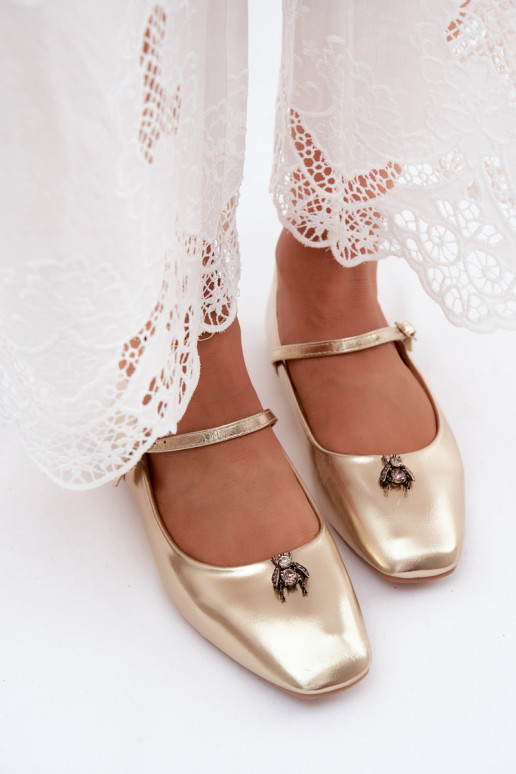 Dames ballerina's met bandjes en gespen in gouden kleur faux leather Pinea