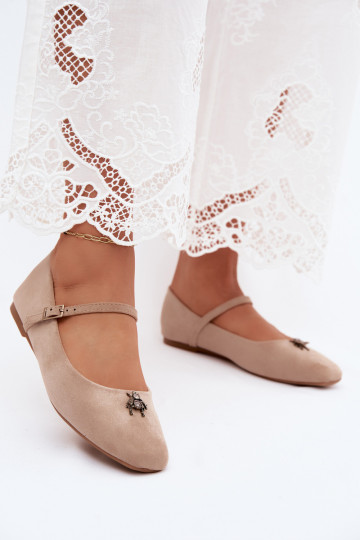 Ballerines femmes avec brides et boucles en couleur sable en daim synthétique Pinea 2