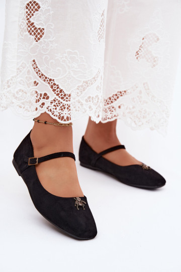 Ballerines femmes avec brides et boucles en couleur noire en daim synthétique Pinea