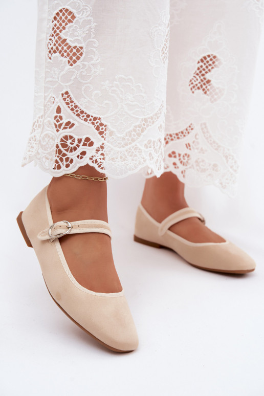 Dames ballerina's met bandjes in zandkleur faux suede Birchia