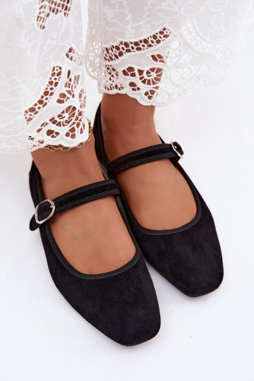 Ballerines femmes avec brides en couleur noire en daim synthétique Birchia