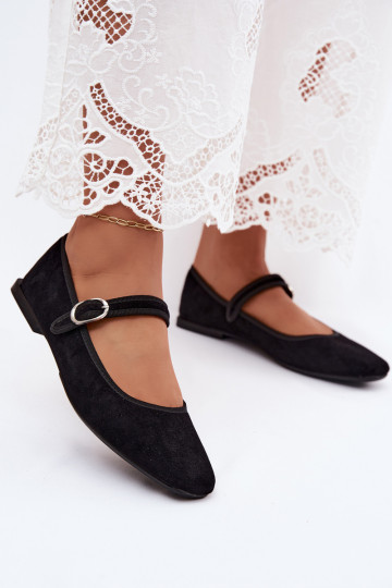 Dames ballerina's met bandjes in zwarte kleur faux suede Birchia 2
