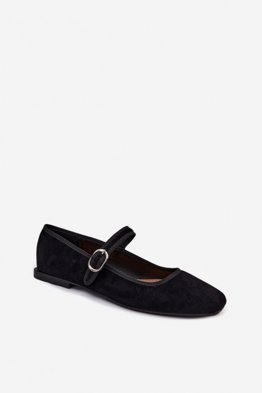 Damen Ballerinas mit Riemen in Schwarz aus Kunstveloursleder Birchia