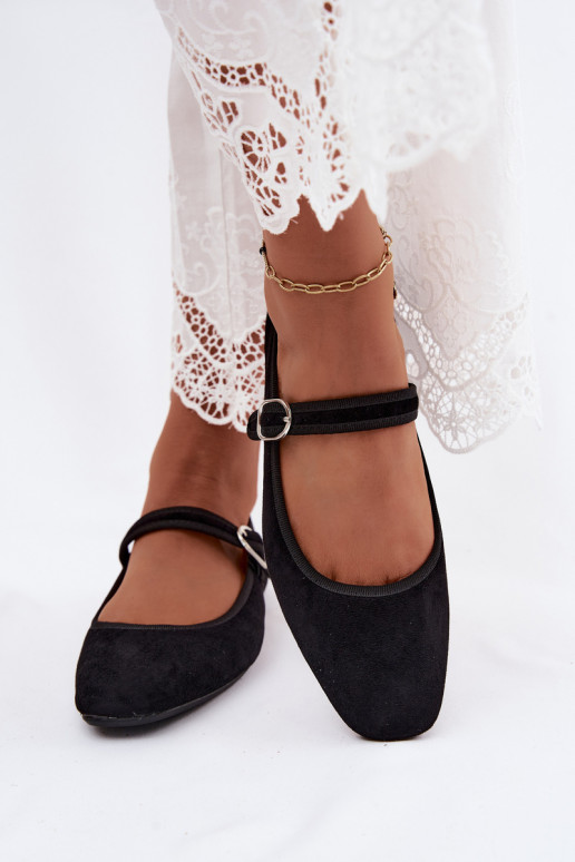 Damen Ballerinas mit Riemen in Schwarz aus Kunstveloursleder Birchia