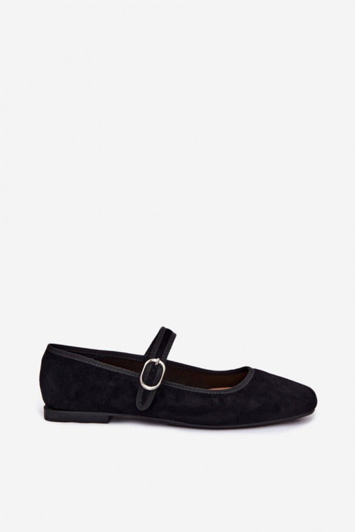 Ballerines femmes avec brides en couleur noire en daim synthétique Birchia