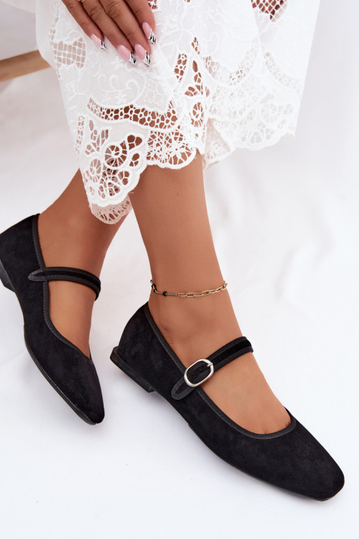 Ballerines femmes avec brides en couleur noire en daim synthétique Birchia