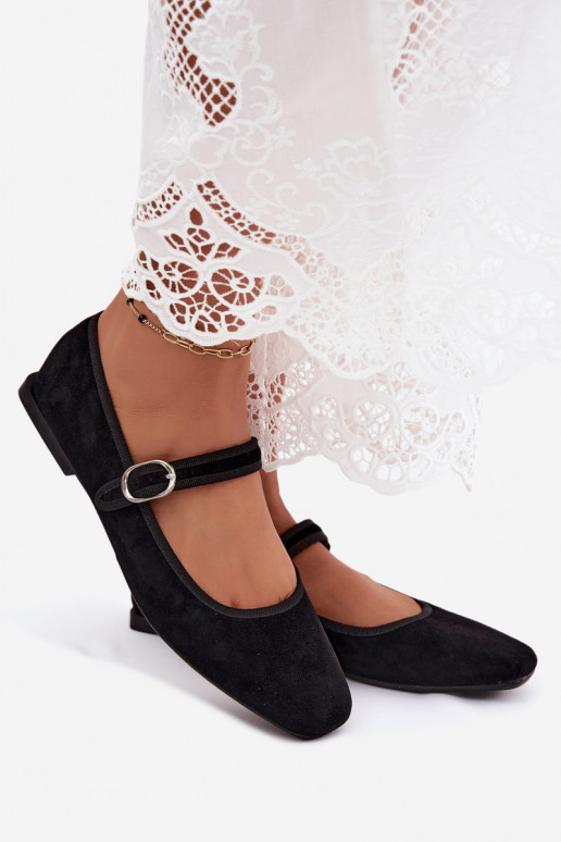 Dames ballerina's met bandjes in zwarte kleur faux suede Birchia
