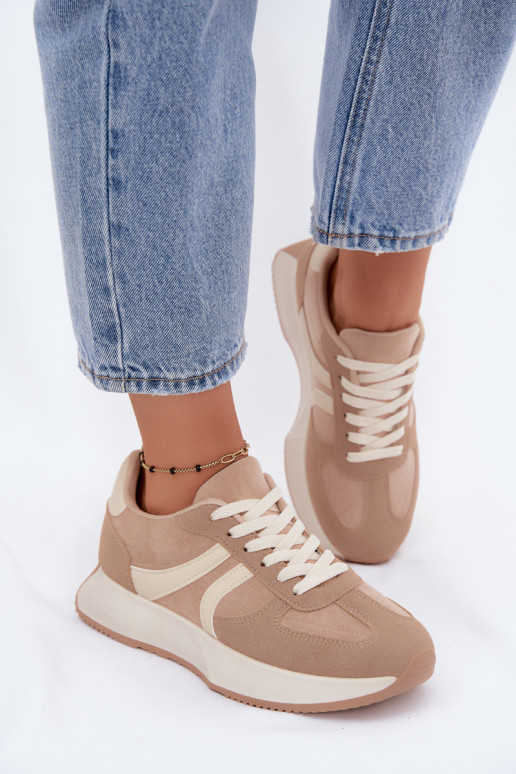 Dames sneakers met platform in zandkleur Laurelia