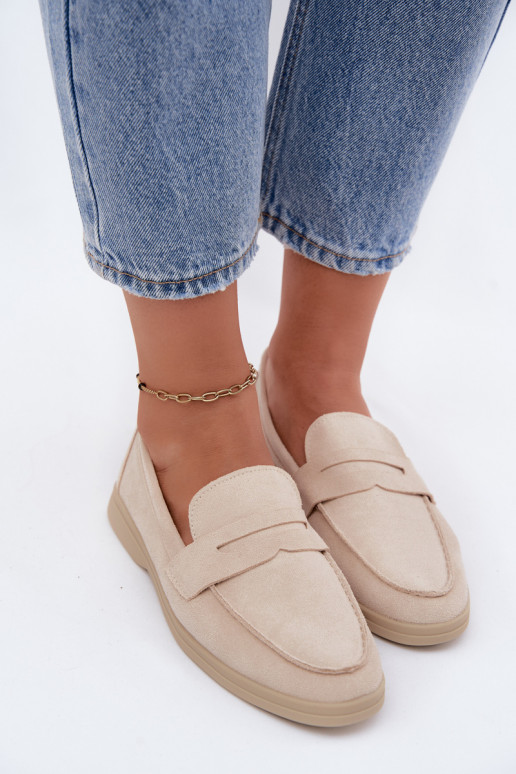 Damen Mokassins aus Kunstveloursleder beige Renelia