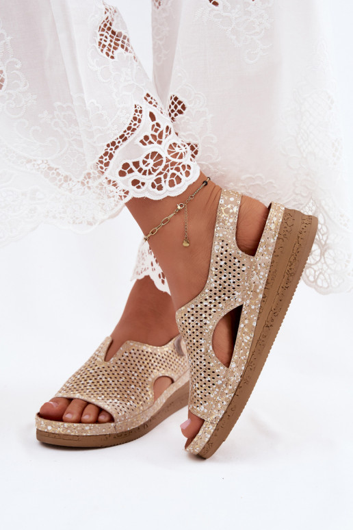Goldene ausgeschnittene Plattform-Sandalen Tai turiciejka L4494-25