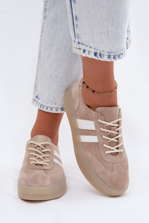 Beige platform sneakers van faux suede Coralia