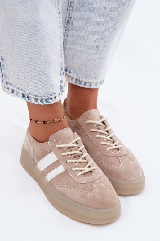 Beige platform sneakers van faux suede Coralia