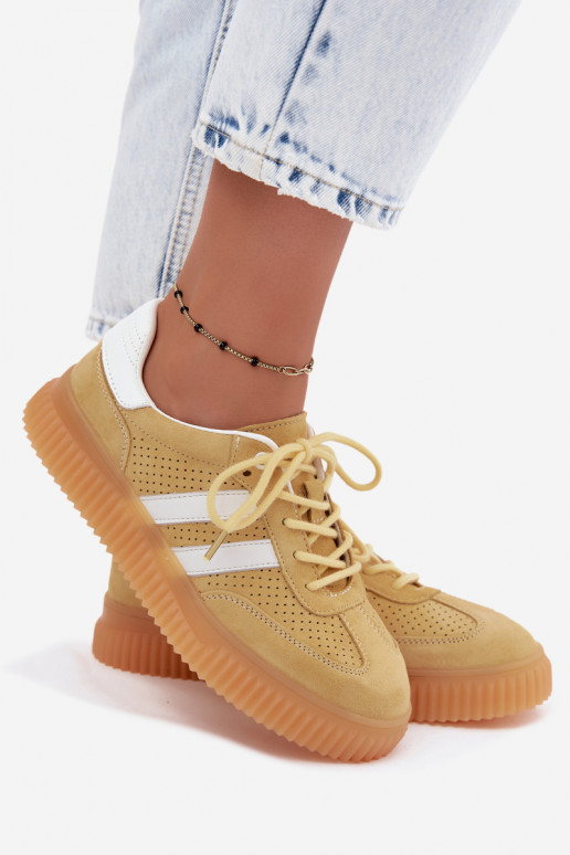 Gele platform sneakers van faux suede Coralia