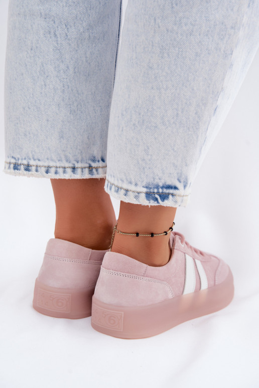 Roze platform sneakers van faux suede Coralia