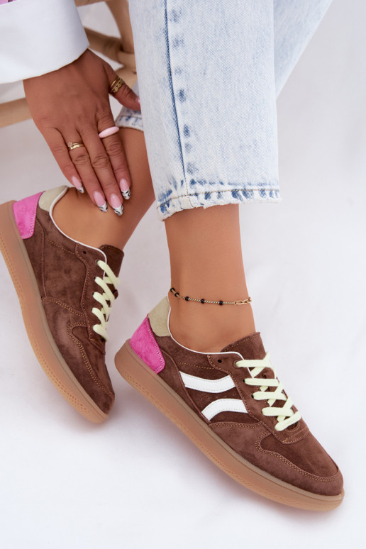 Bruine suède platform sneakers Coressa