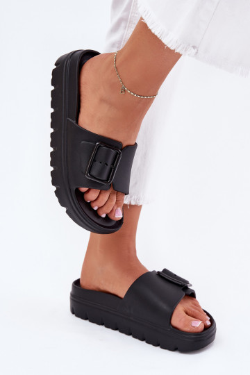 Zwarte dames lichte platform slippers met gespen Viasara