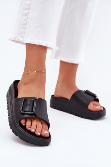 Zwarte dames lichte platform slippers met gespen Viasara 2