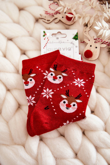 Chaussettes de Noël pour femmes avec éclat en rouge Reindeers