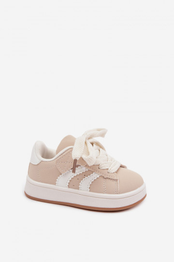 Baskets pour enfants avec fermetures Velcro en cuir synthétique couleur sable Zoya