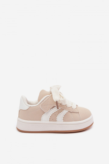 Baskets pour enfants avec fermetures Velcro en cuir synthétique couleur sable Zoya 2